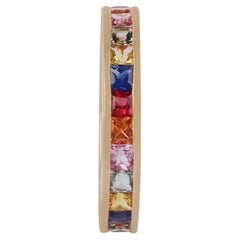 Bague en or rose 18 carats avec saphirs arc-en-ciel multicolores taille princesse
