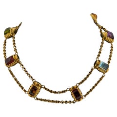 Multi-Color Rectangular Gemstone Station 18KYG Necklace Signed Laura Munder