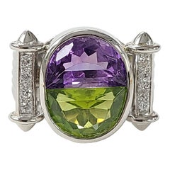 Multi-Color Ring with Amethyst, Peridot and Diamonds in Platinum PT900