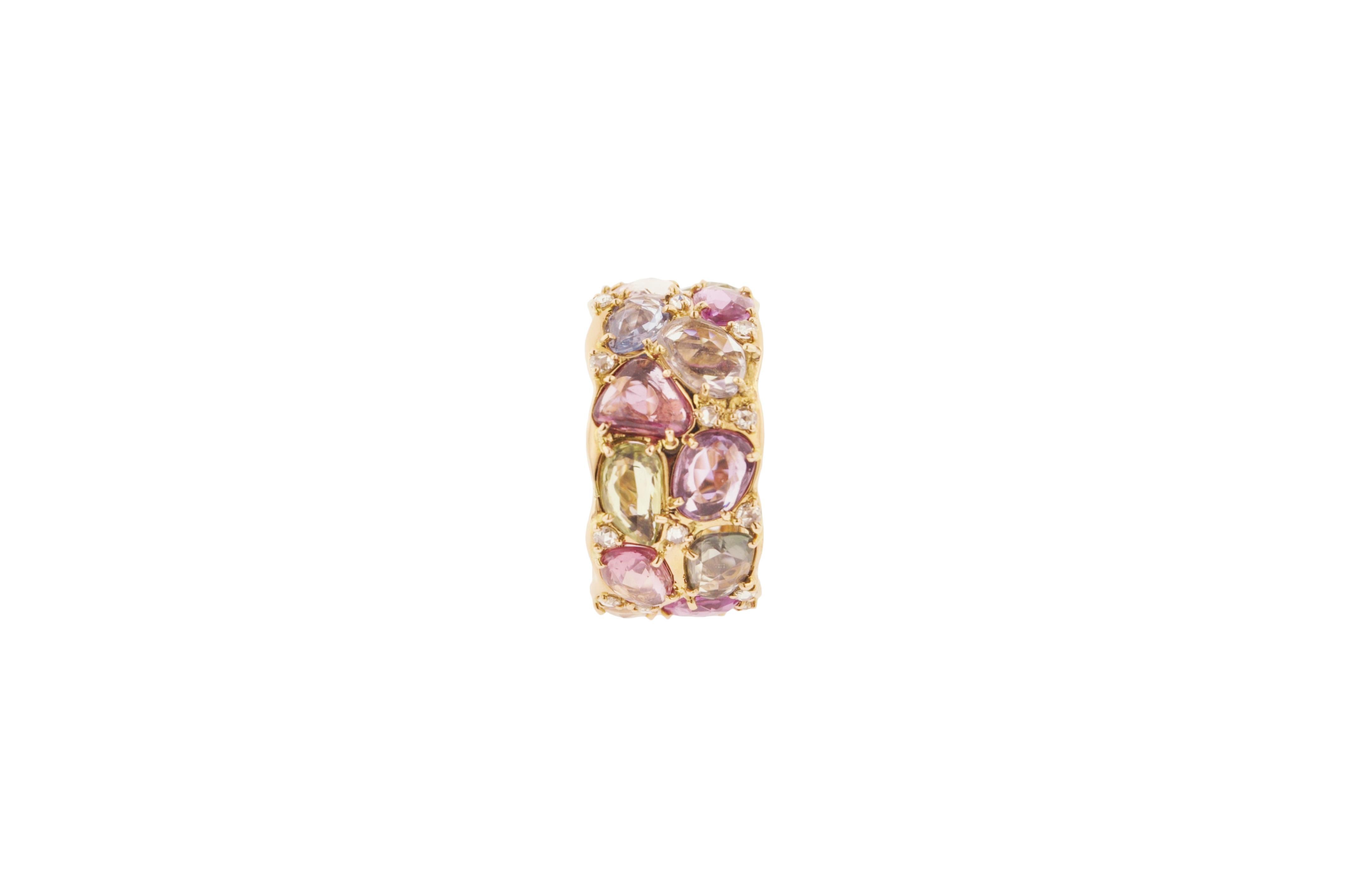 Modern Multi-Color Rose-Cut Sapphire Diamond and Gold Cocktail Ring For Sale