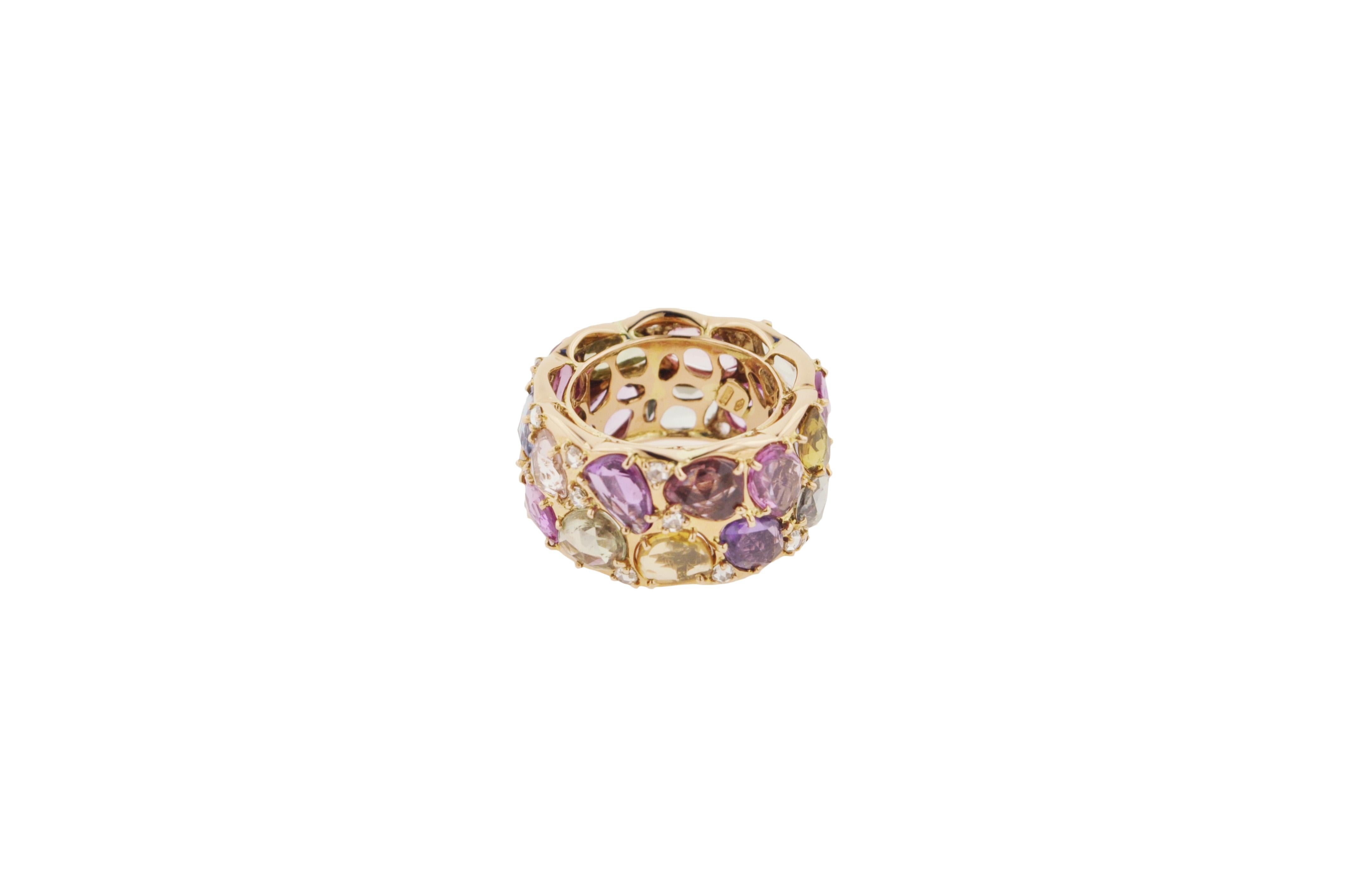 Rose Cut Multi-Color Rose-Cut Sapphire Diamond and Gold Cocktail Ring For Sale