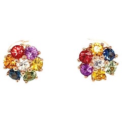 Clous d'oreilles en or rose et saphirs multicolores de 1,98 carat