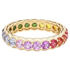 3.92ct Multi-Color Sapphire 14K Yellow Gold Full Eternity Ring