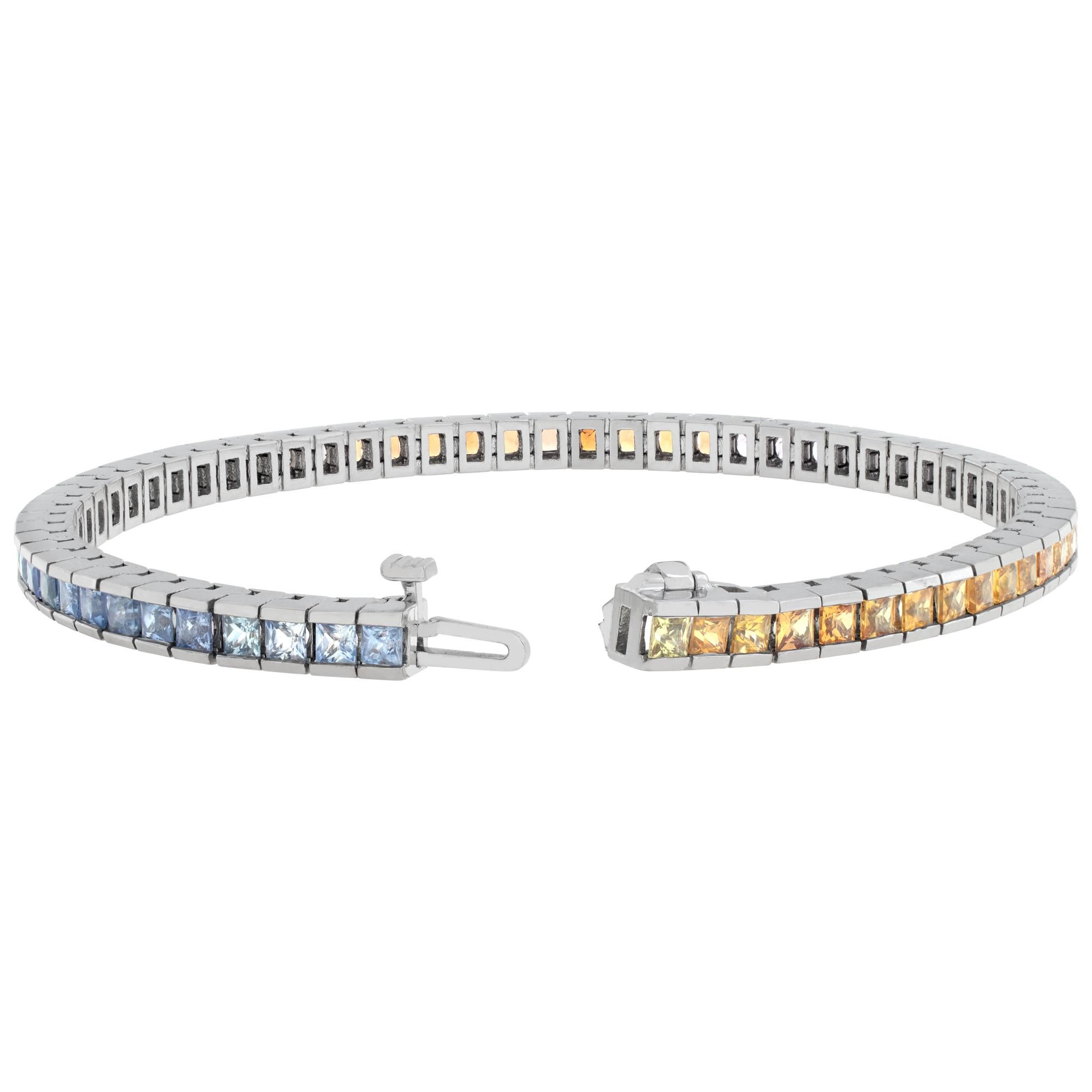 Multi-Color Sapphire 14Karat White Gold Bracelet  In Excellent Condition For Sale In Surfside, FL