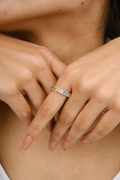 Multi Color Sapphire 14k White Gold Stackable Eternity Band Ring for Her