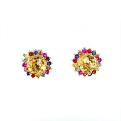 Multi-Color Sapphire and Citrine Yellow Gold Stud Earrings