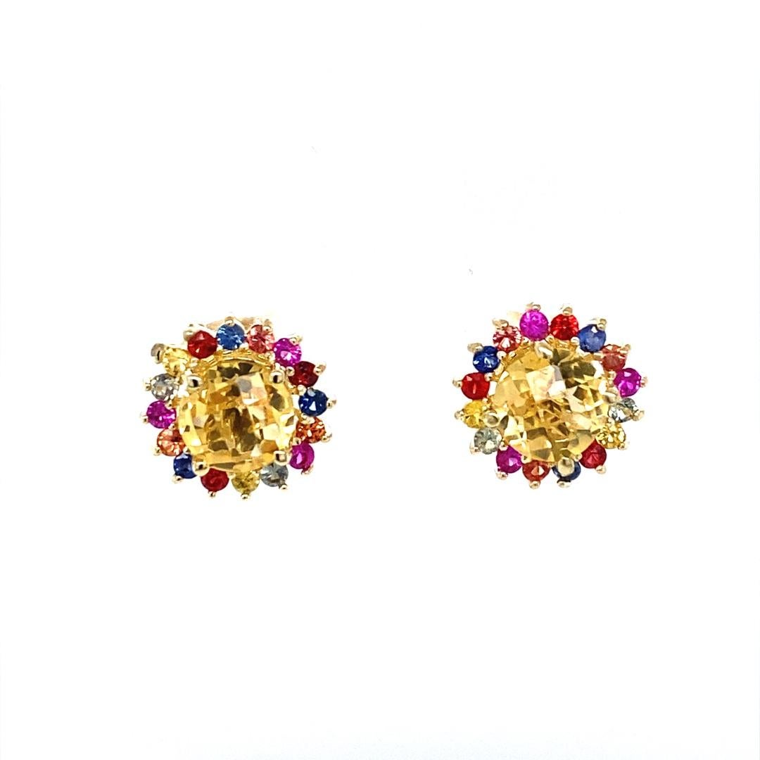 Contemporary Multi-Color Sapphire and Citrine Yellow Gold Stud Earrings For Sale