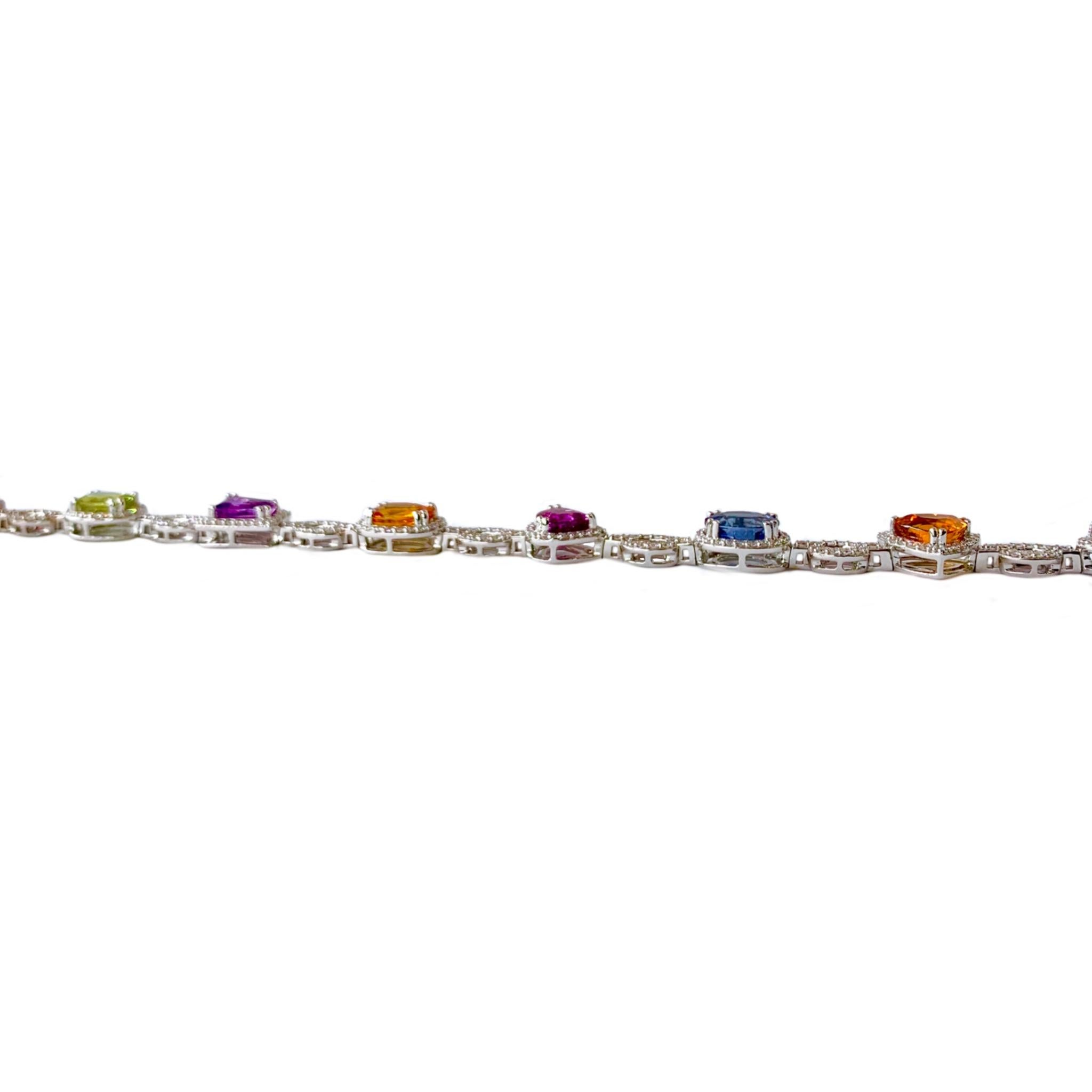 Multi-Color Sapphire and Diamond 18 Karat White Gold Bracelet In New Condition For Sale In Los Angeles, CA
