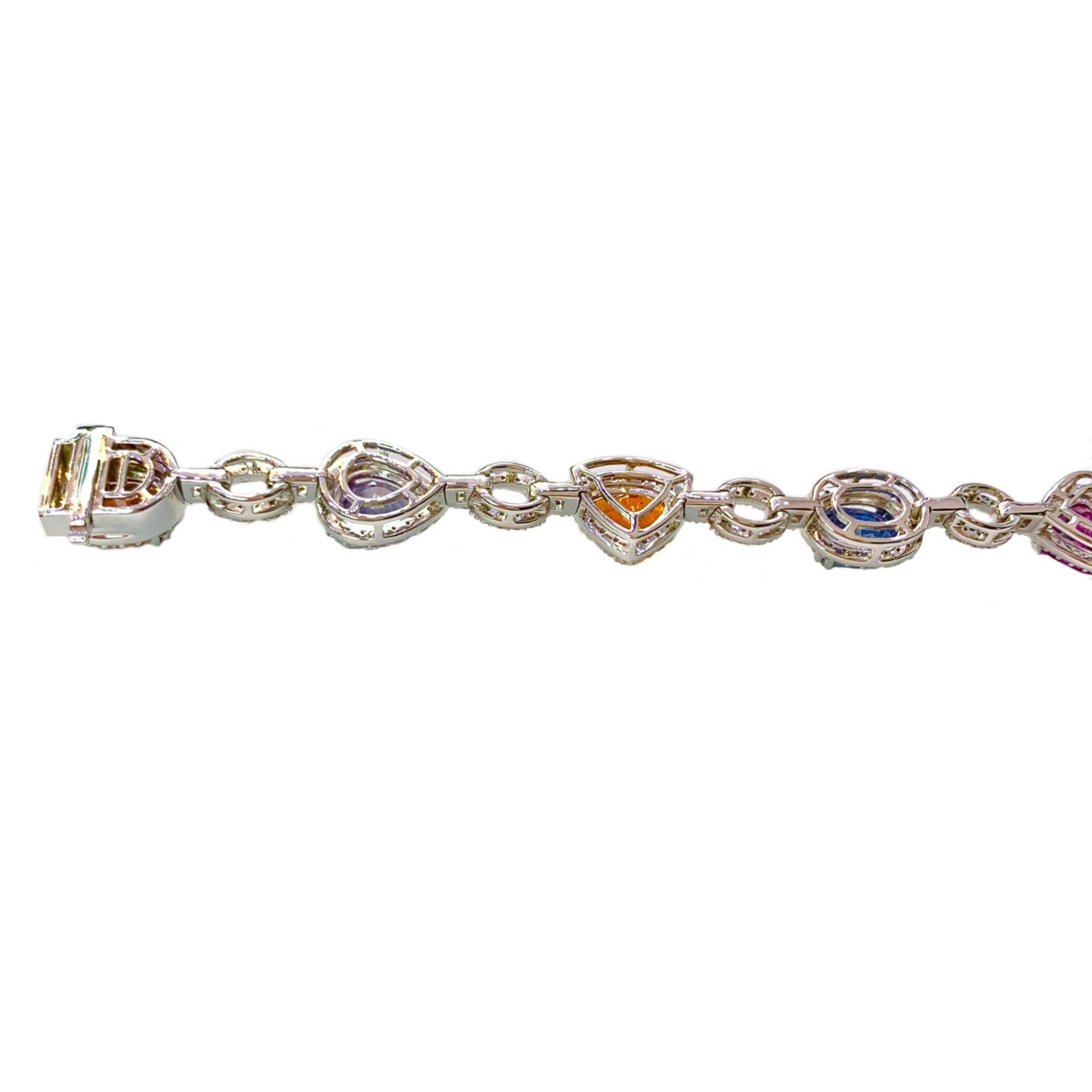 Multi-Color Sapphire and Diamond 18 Karat White Gold Bracelet For Sale 1