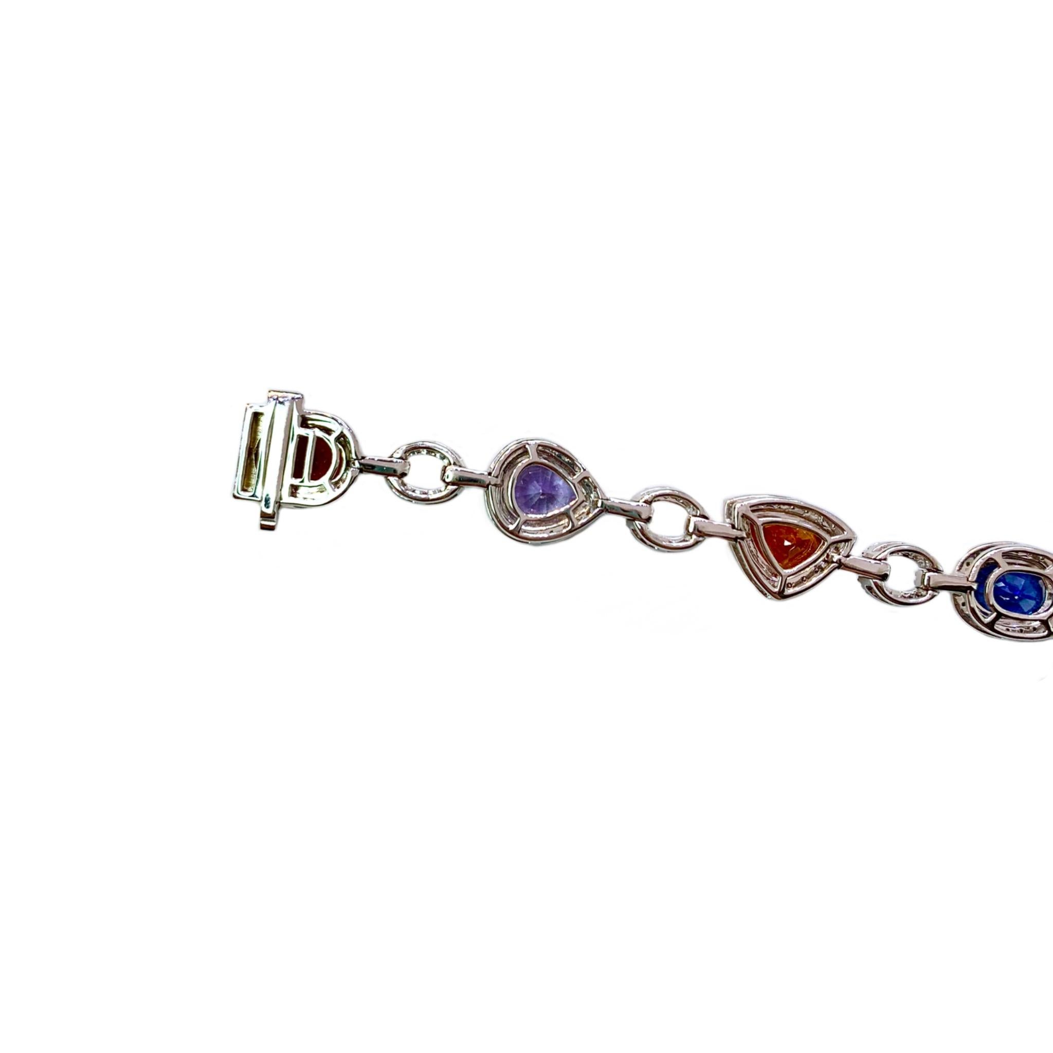 Multi-Color Sapphire and Diamond 18 Karat White Gold Bracelet For Sale 2