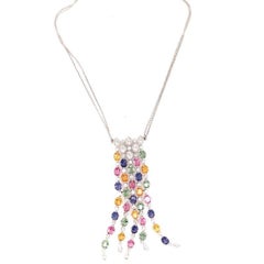 Multi-Color Sapphire and Diamond 18K White Gold Pendant, circa 1980s