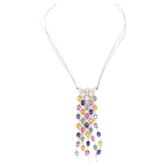 Multi-Color Sapphire and Diamond 18K White Gold Pendant, circa 1980s