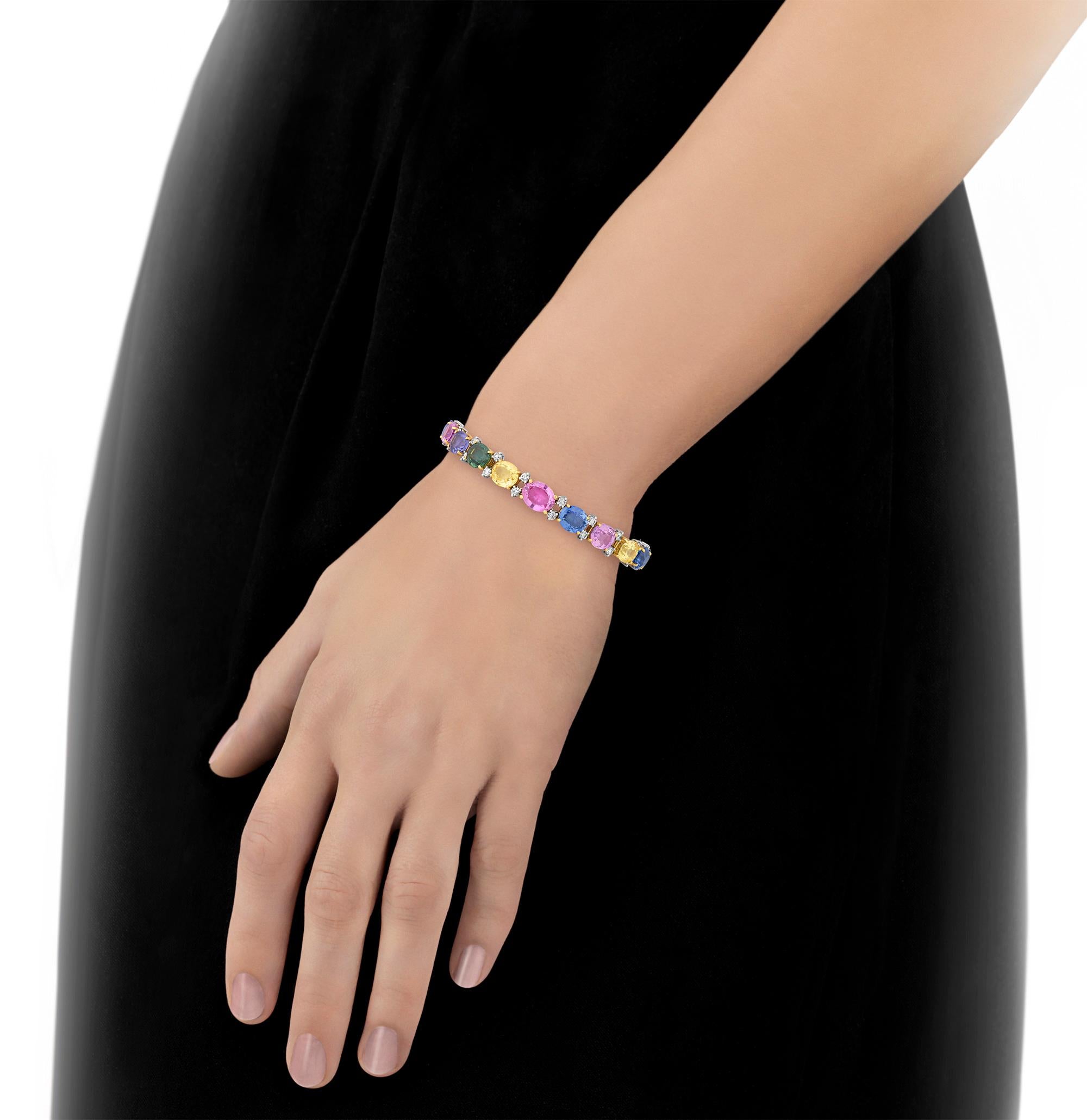 Modern Multi-Color Sapphire Bracelet, 43.49 Carats For Sale