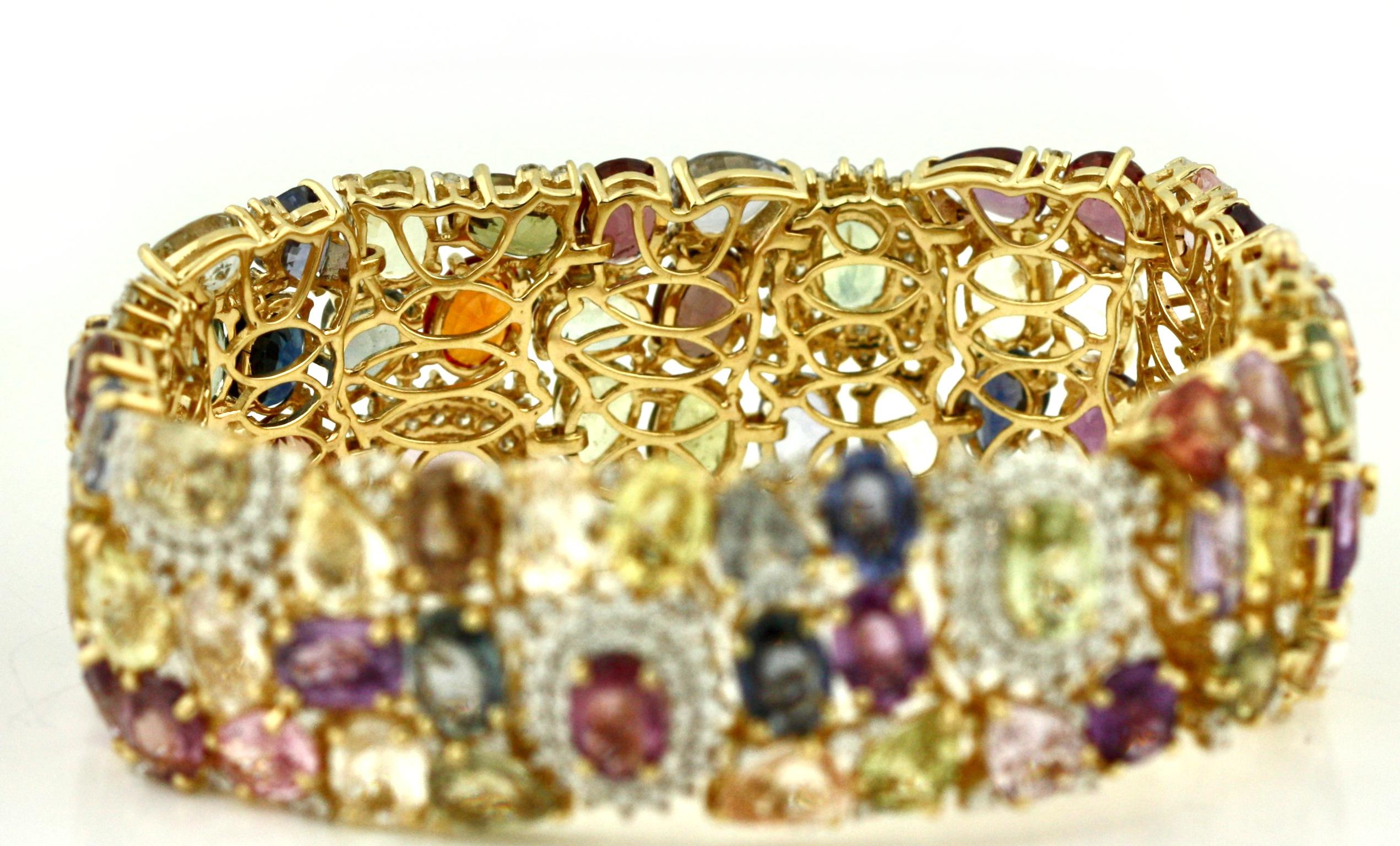 Round Cut Multi-Color Sapphire and Diamond Bracelet