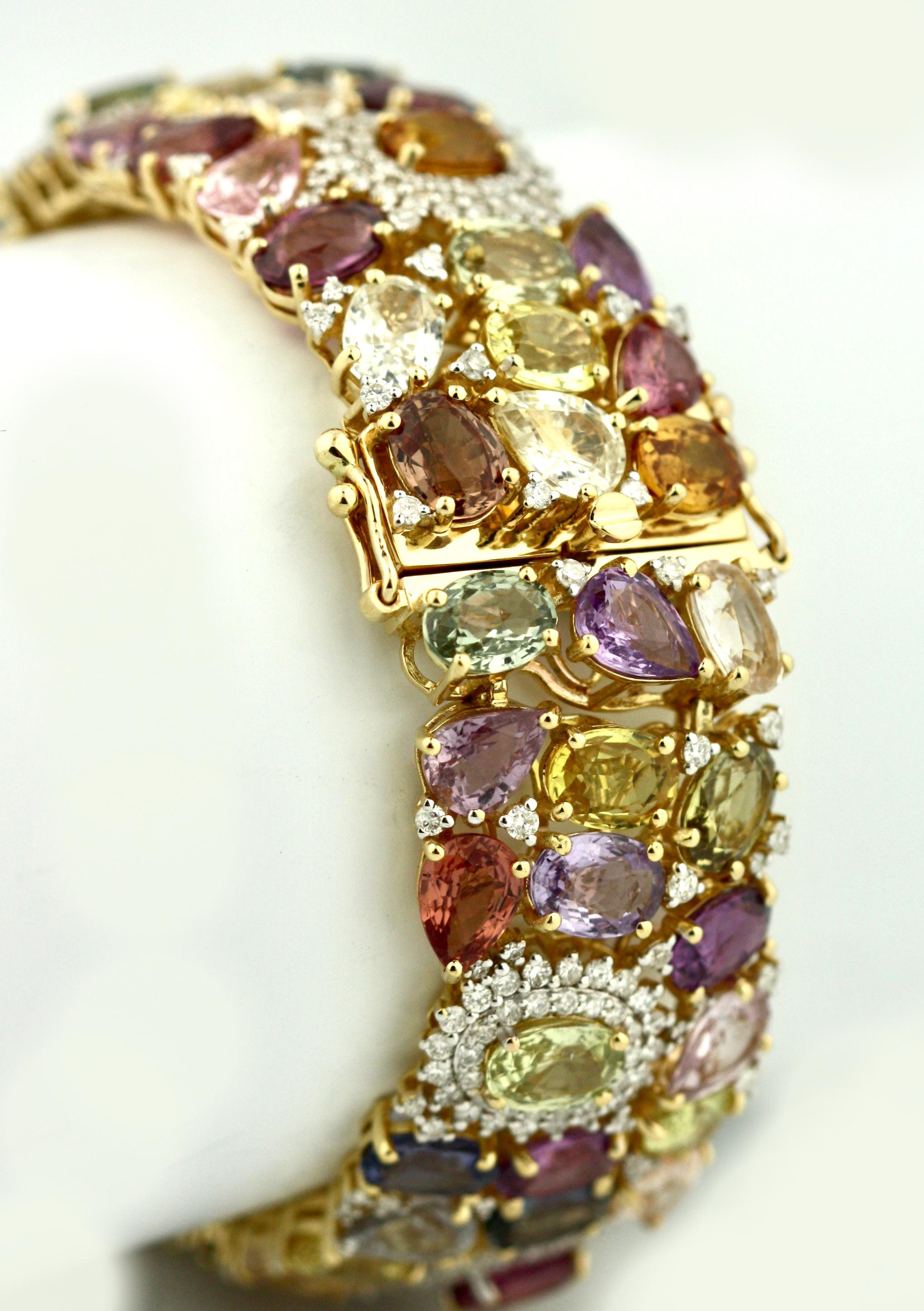 Multi-Color Sapphire and Diamond Bracelet In Excellent Condition In Palm Beach, FL