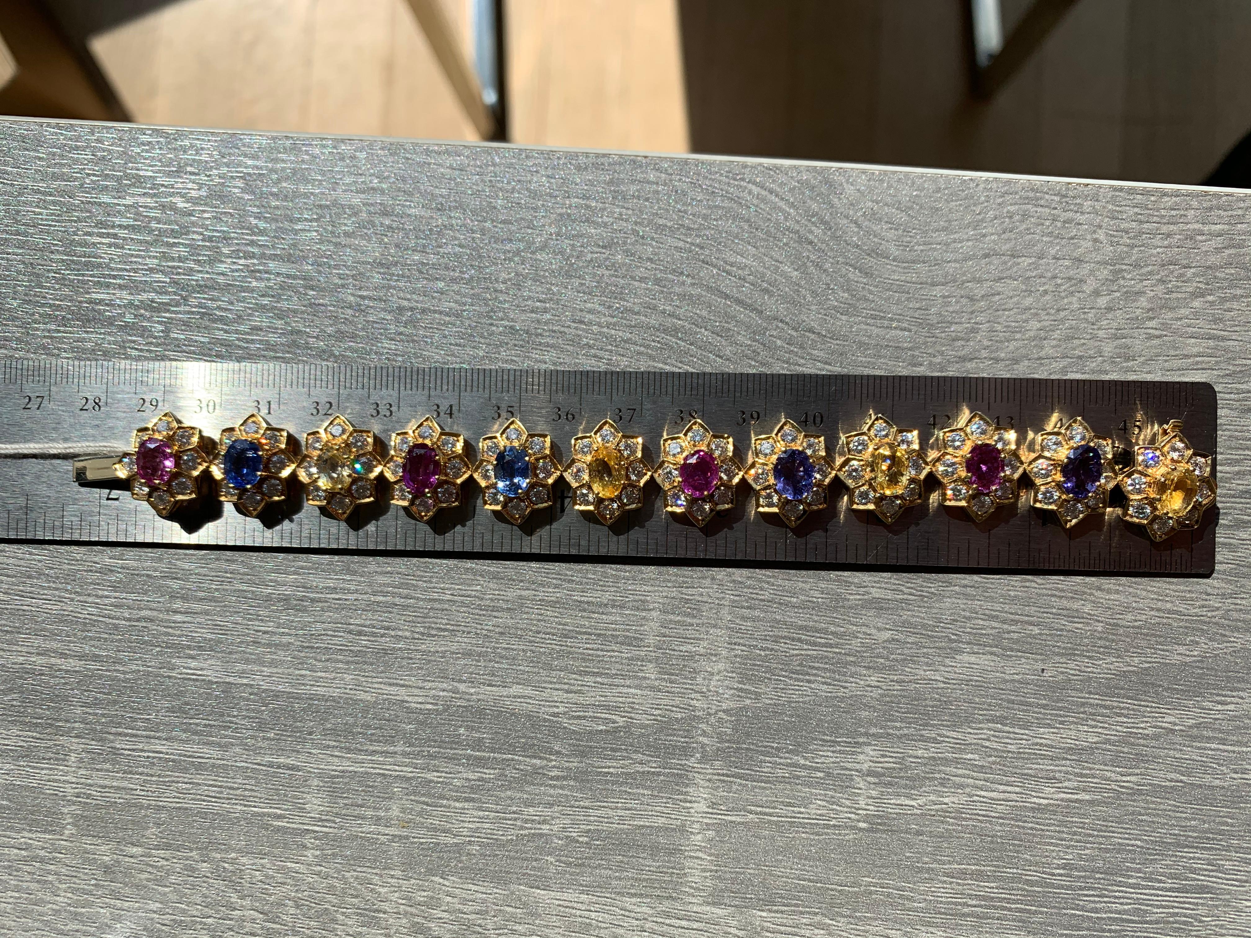 Multi-Color Sapphire and Diamond Bracelet In Excellent Condition For Sale In New York, NY