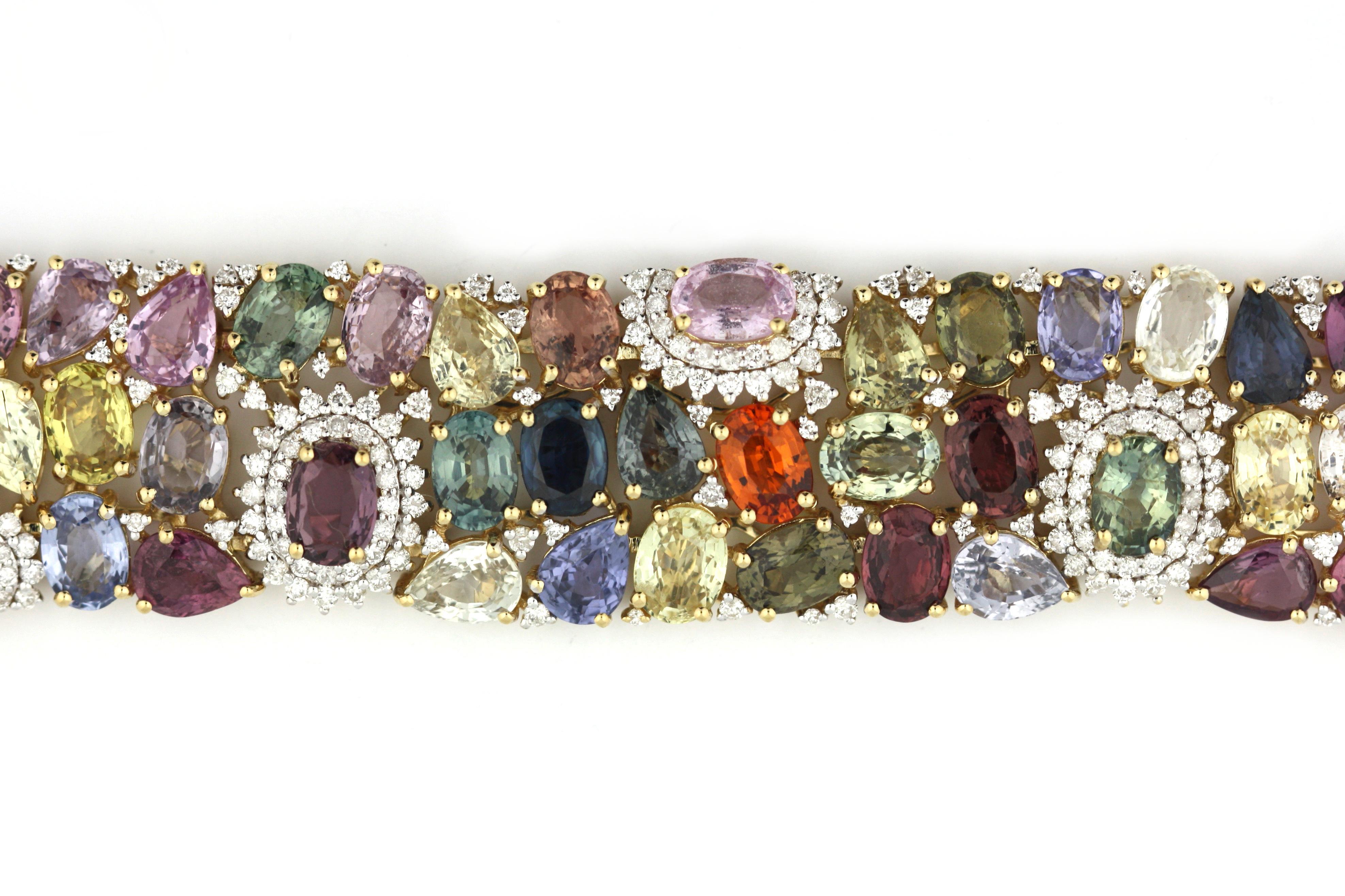 Women's or Men's Multi-Color Sapphire and Diamond Bracelet