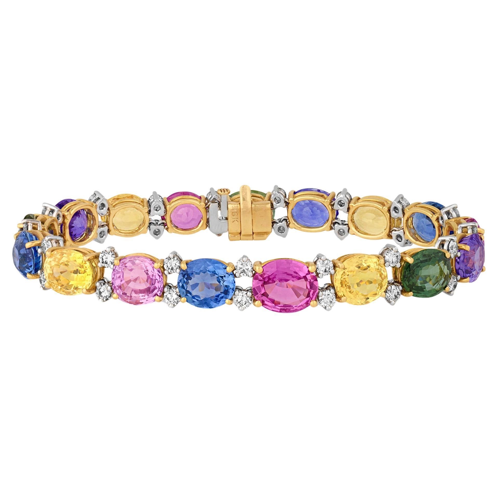Multi-Color Sapphire Bracelet, 43.49 Carats For Sale