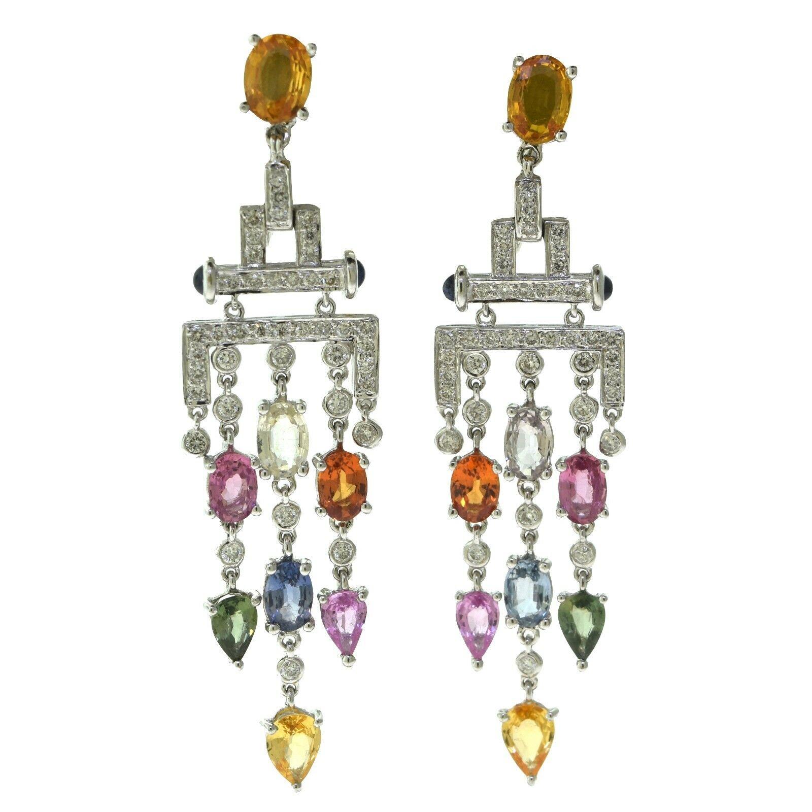 da uomo o donna Set di collana e orecchini in oro bianco con zaffiri e diamanti multicolore in vendita