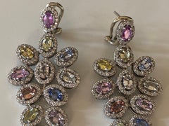 Multi-Color Sapphire and Diamond Drop Down Earrings