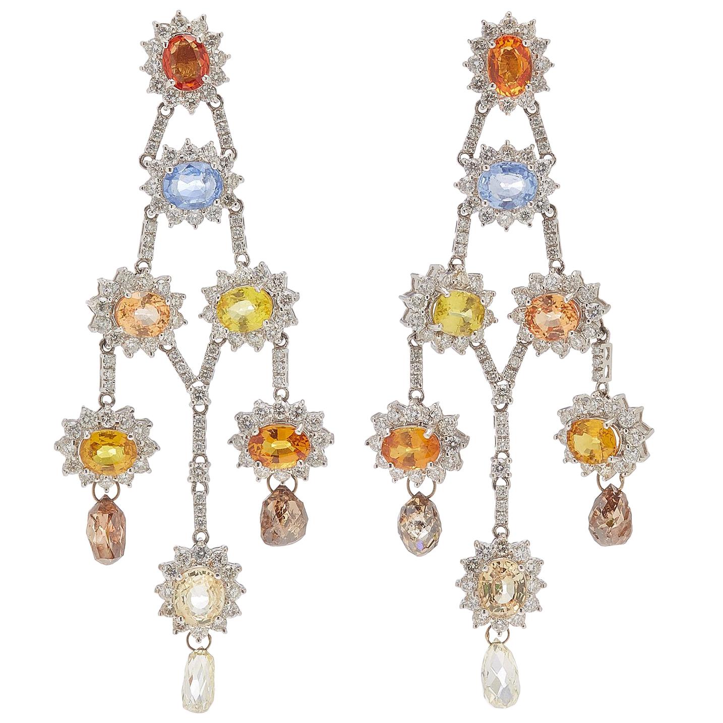 Multi-Color Sapphire and Diamond Girandole Chandelier Earrings