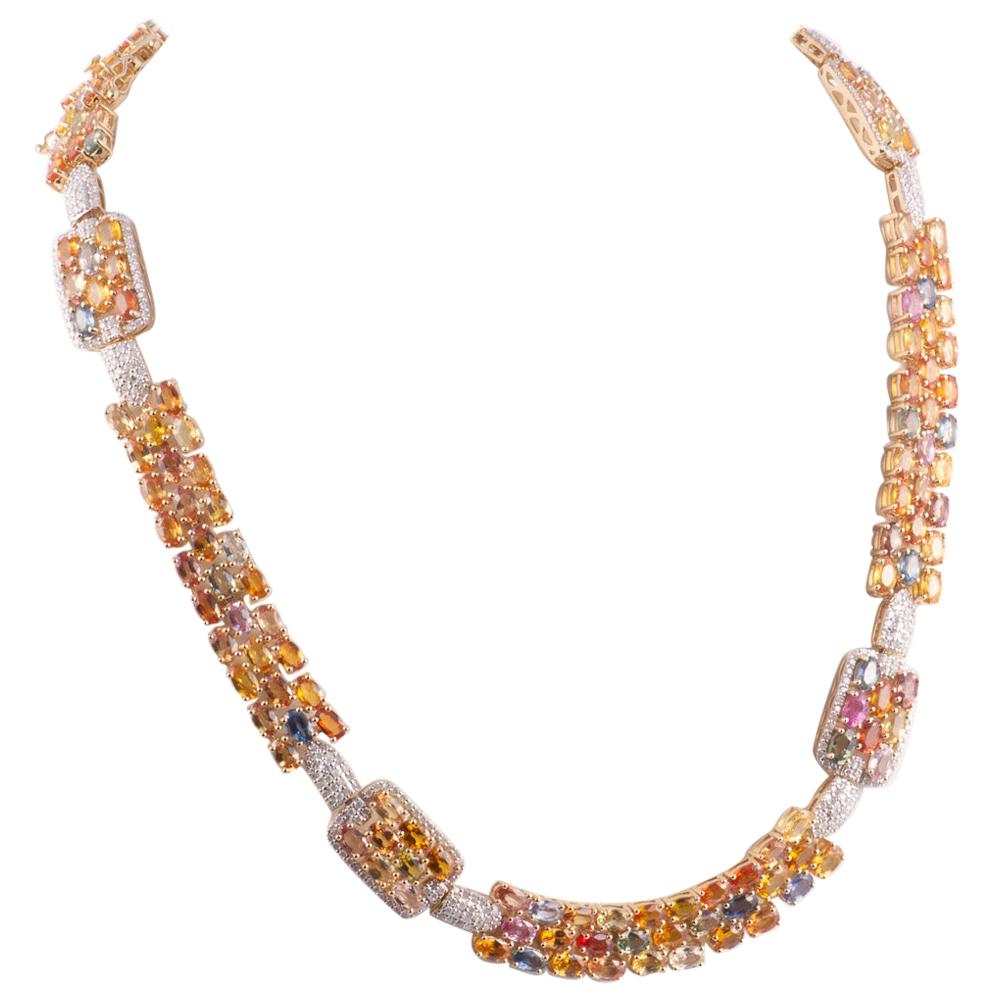 Mehrfarbige Halskette mit Saphiren und Diamanten im Angebot