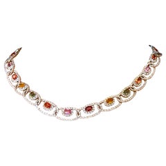 Multi-Color Sapphire and Diamond Necklace in 18k Two-Tone Gold