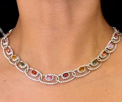 Multi-Color Sapphire and Diamond Necklace in 18k Two-Tone Gold