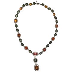 multi color necklace set Multi-Color Sapphire and Diamond Necklace Set in 18 Karat White Gold