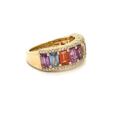 Multi-Color Sapphire and Diamond Ring in 14k Yellow Gold