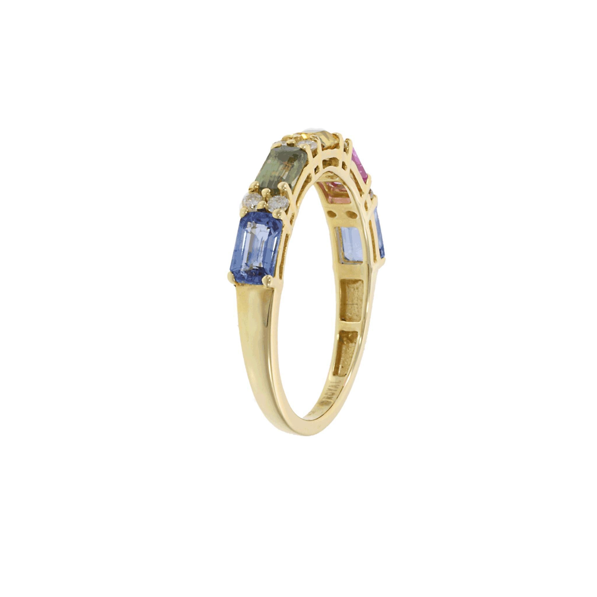 Bague en or jaune 14KT avec saphir multicolore et diamant Pour femmes en vente