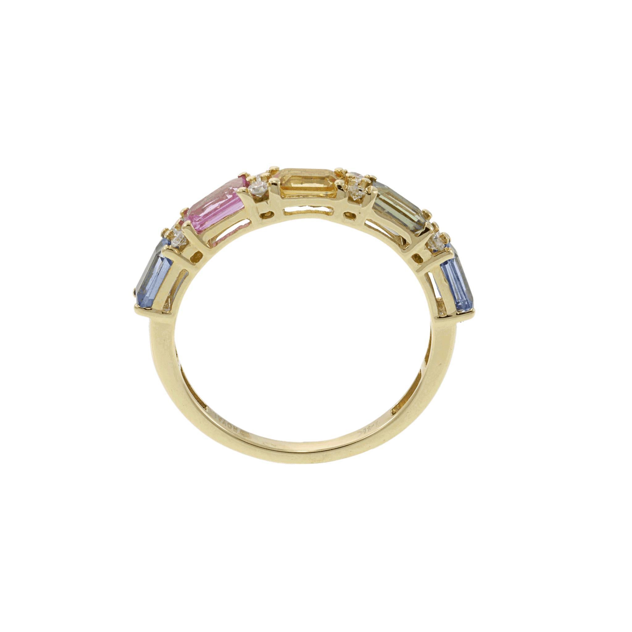 Bague en or jaune 14KT avec saphir multicolore et diamant en vente 4