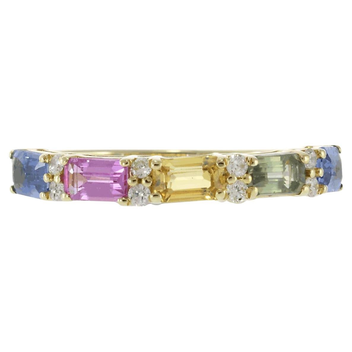 Anillo de Zafiro Multicolor y Diamante en Oro Amarillo de 14 KT