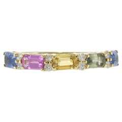 Anillo de Zafiro Multicolor y Diamante en Oro Amarillo de 14 KT