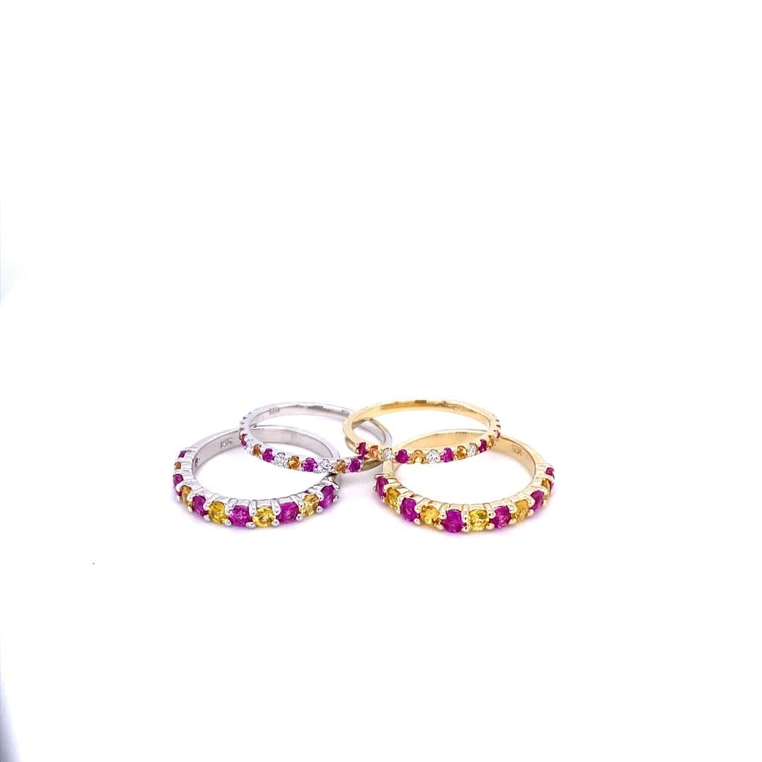 Multi Color Sapphire and Diamond Stackable Gold Band Set In New Condition For Sale In Los Angeles, CA