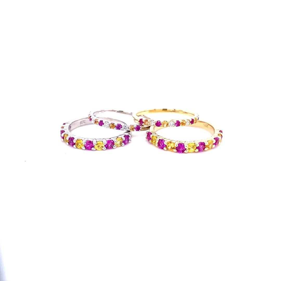 Women's Multi Color Sapphire and Diamond Stackable Gold Band Set For Sale
