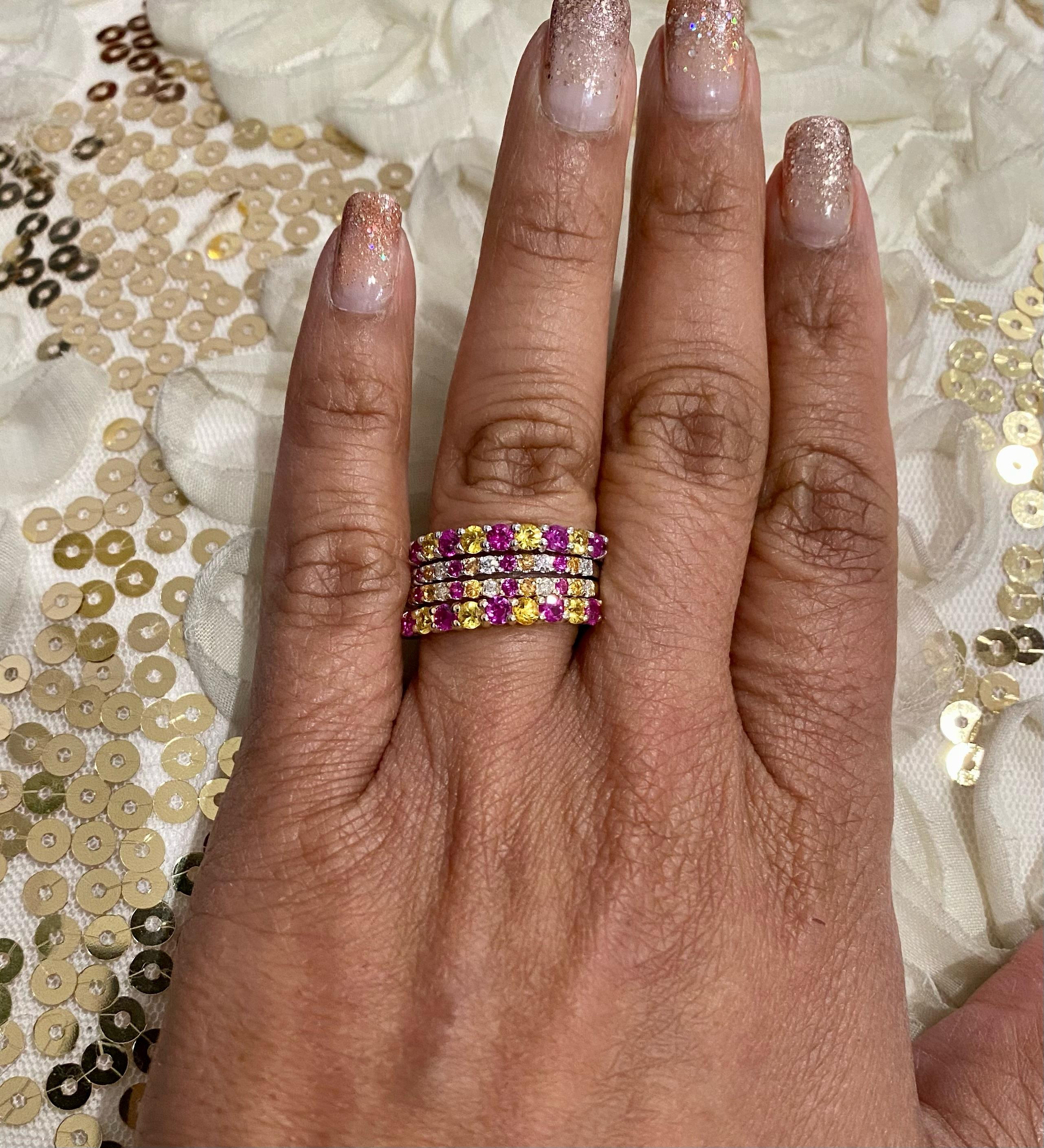 Multi Color Sapphire and Diamond Stackable Gold Band Set For Sale 1
