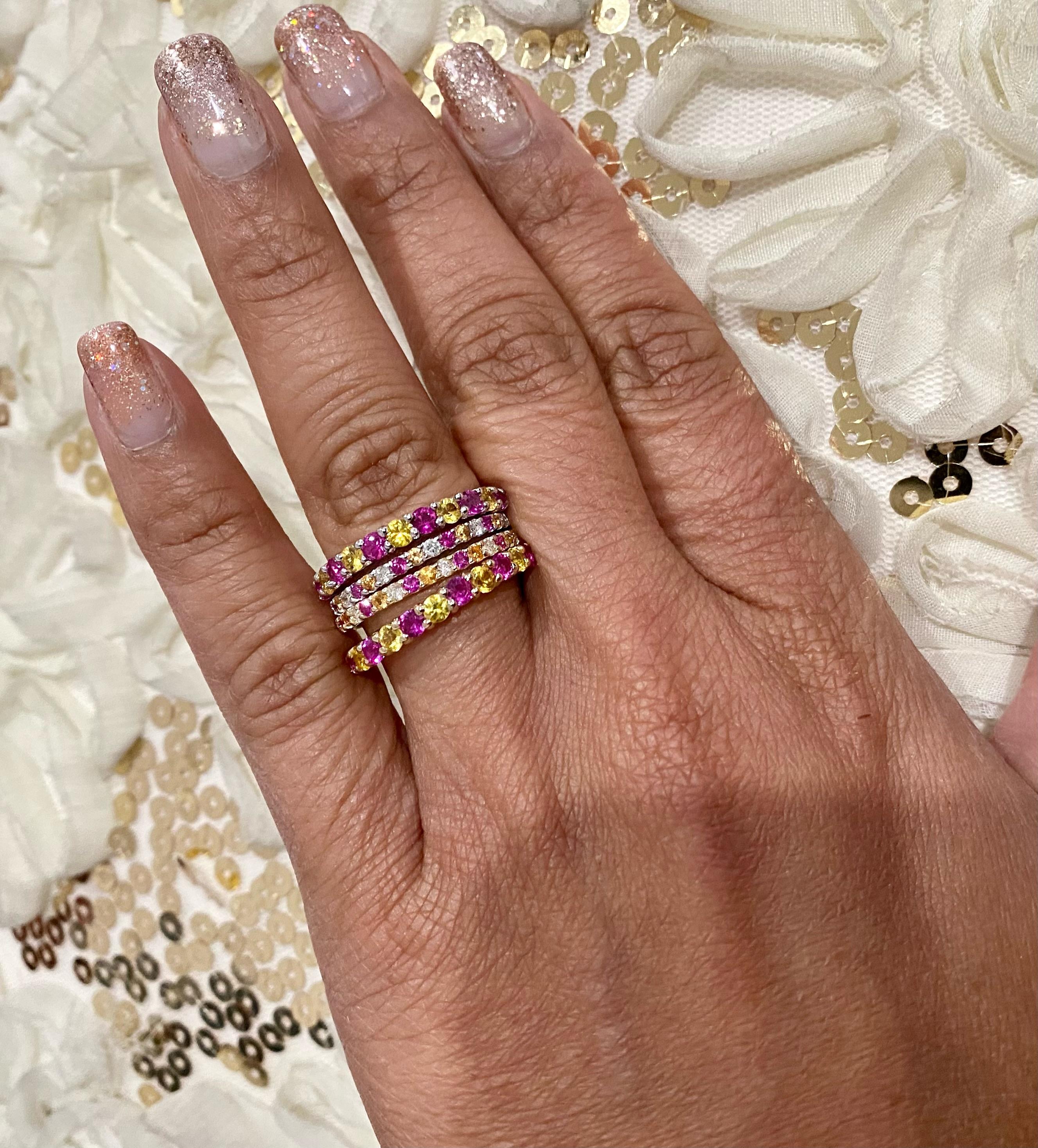 Multi Color Sapphire and Diamond Stackable Gold Band Set For Sale 2