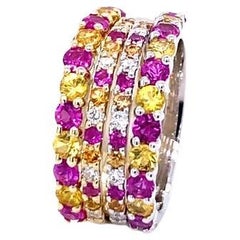 Multi Color Sapphire and Diamond Stackable 14K Gold Band Set