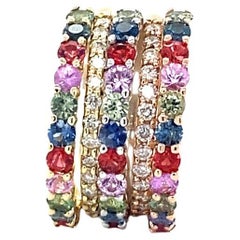 3.38 Carat Multi Color Sapphire Diamond Stackable Gold Bands