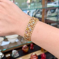Pulsera de zafiro multicolor y diamantes de oro amarillo de 18k