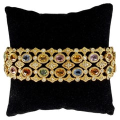 Pulsera de zafiro multicolor y diamantes de oro amarillo de 18k
