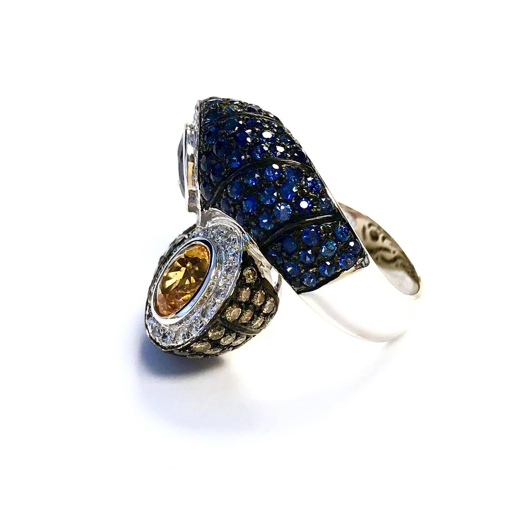 Women's or Men's Multi-Color Sapphire and Diamond Toi et Moi Style Ring For Sale