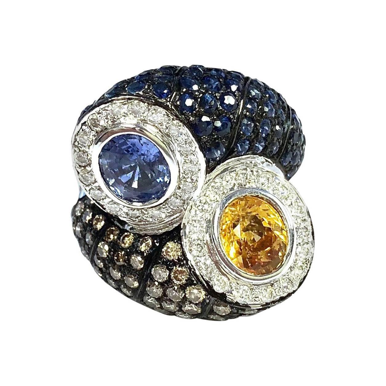 Multi-Color Sapphire and Diamond Toi et Moi Style Ring For Sale