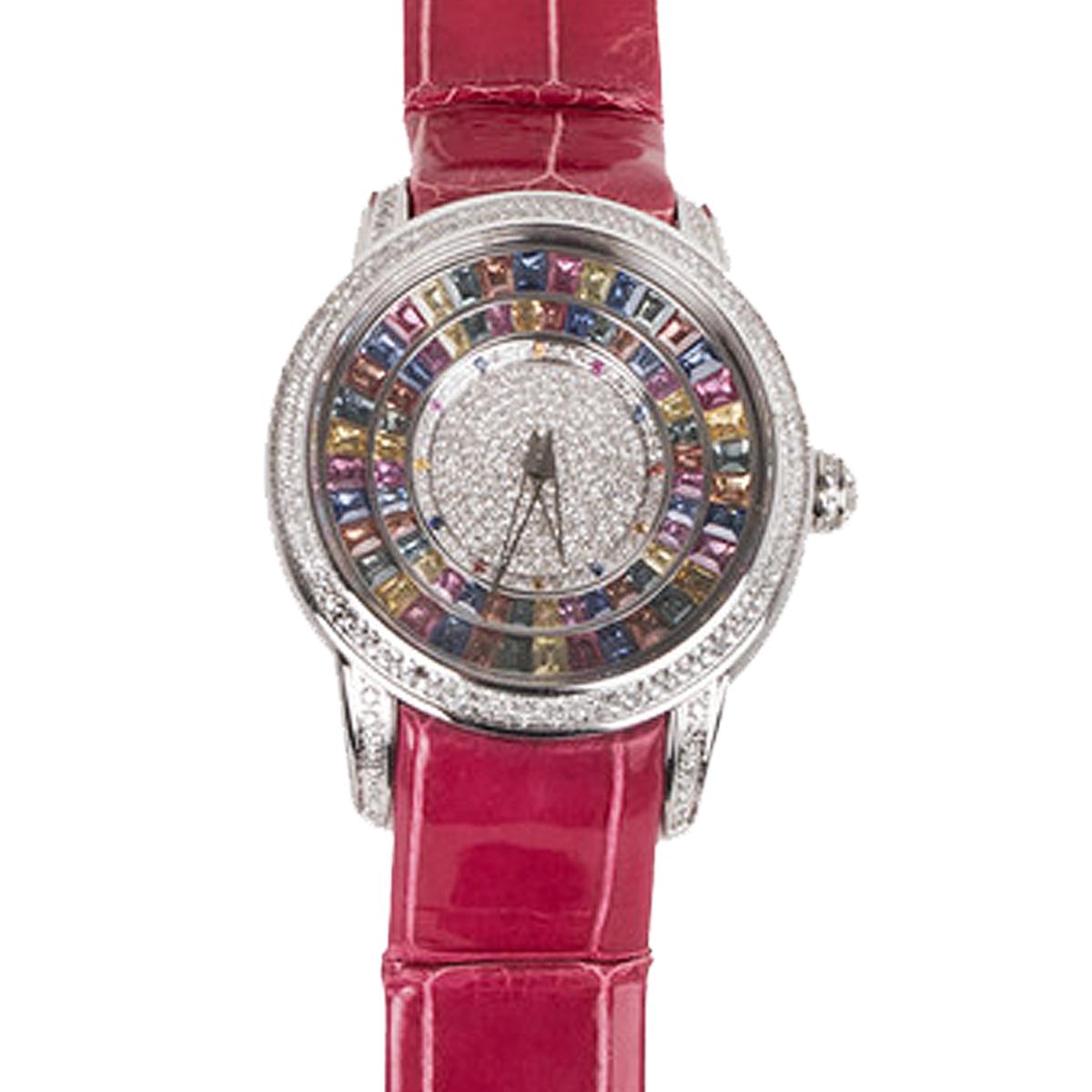 Mehrfarbige Saphir- und Diamant-Uhr (Baguetteschliff) im Angebot
