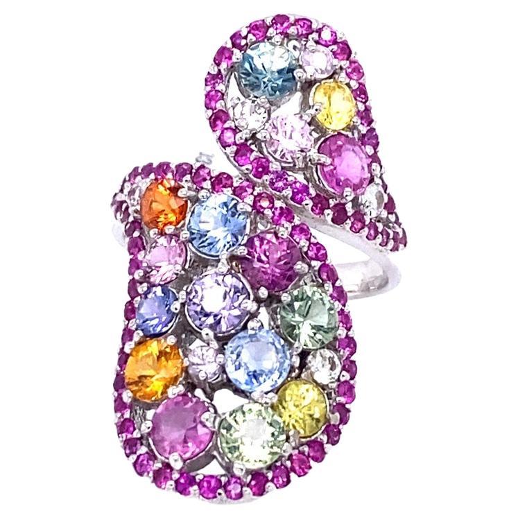 5.31 Carat Multi Color Sapphire White Gold Cocktail Ring