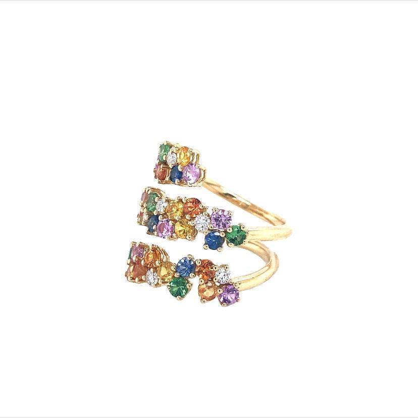 Contemporary Multi Color Sapphire and Diamonds Cocktail Ring