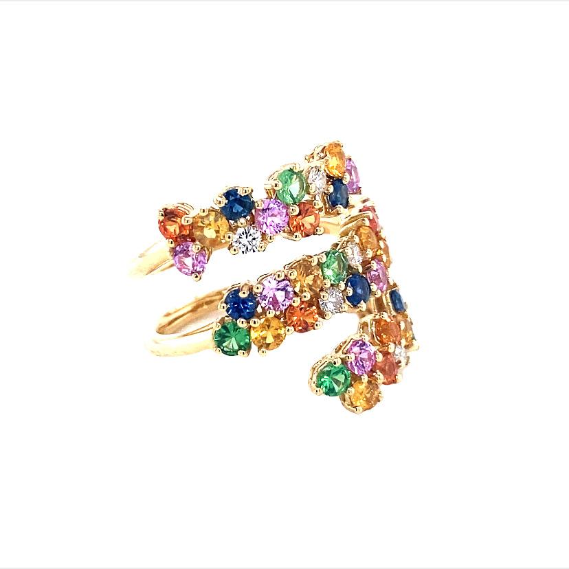 Round Cut Multi Color Sapphire and Diamonds Cocktail Ring