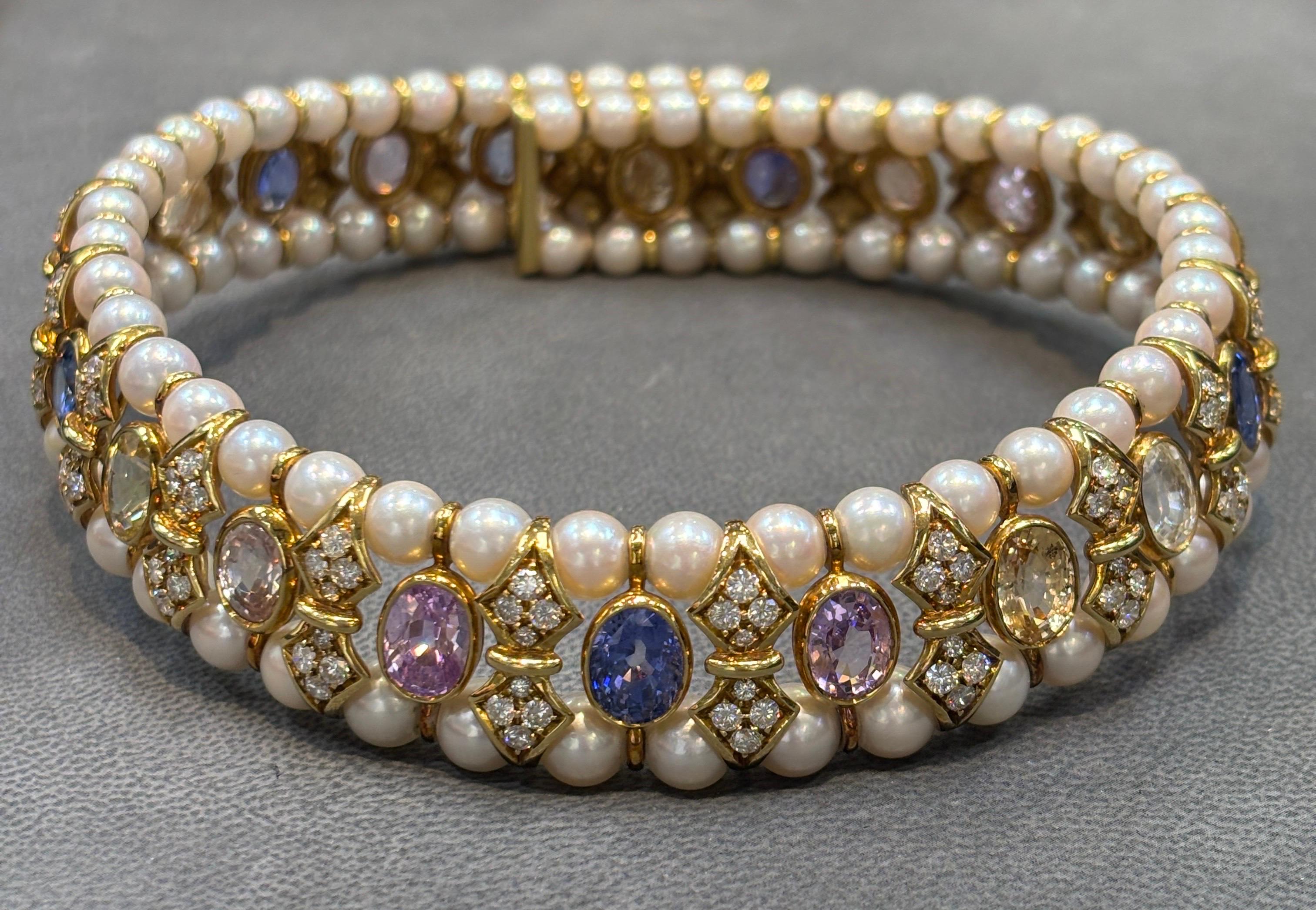 Girocollo di zaffiri e perle multicolore In condizioni ottime in vendita a New York, NY