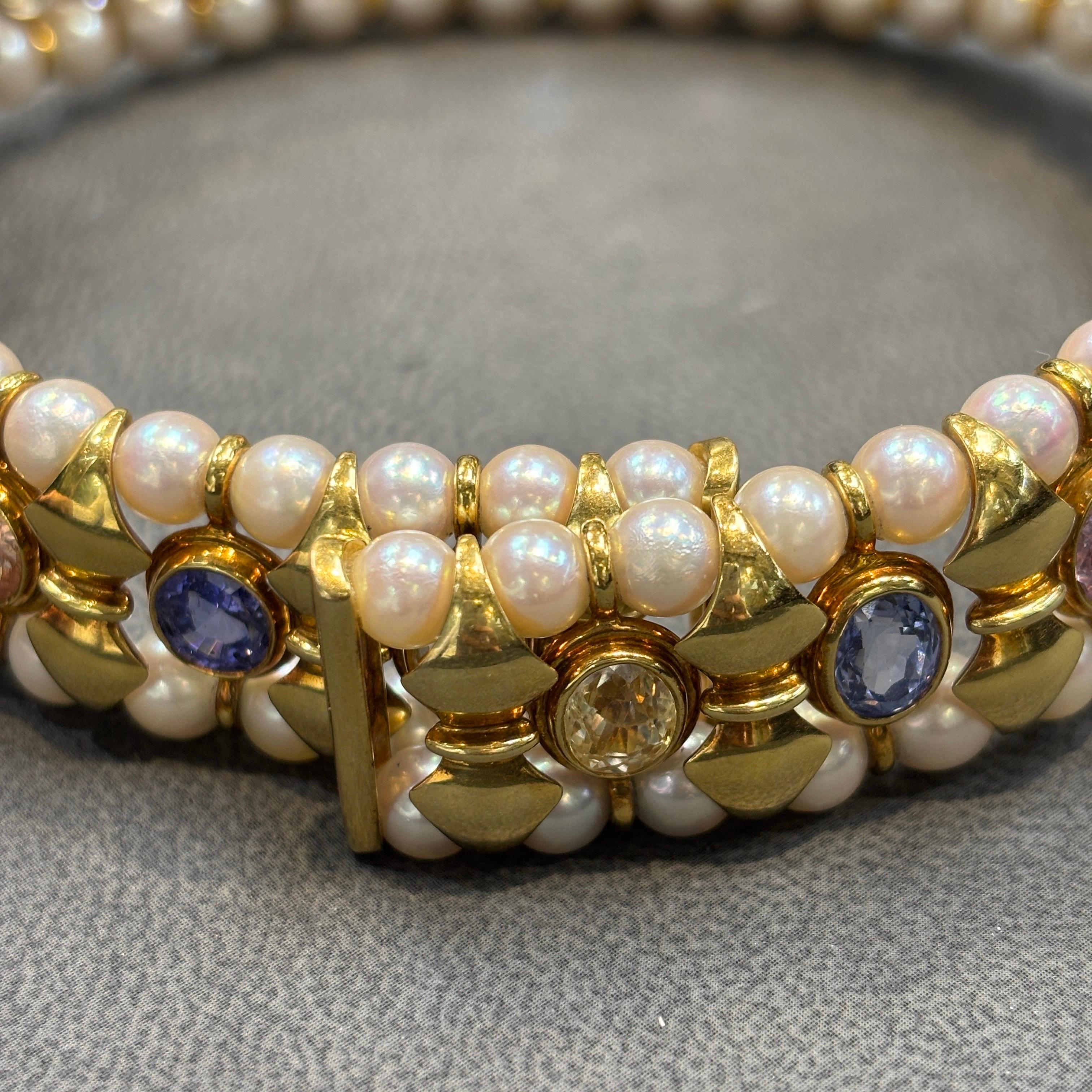 Donna Girocollo di zaffiri e perle multicolore in vendita